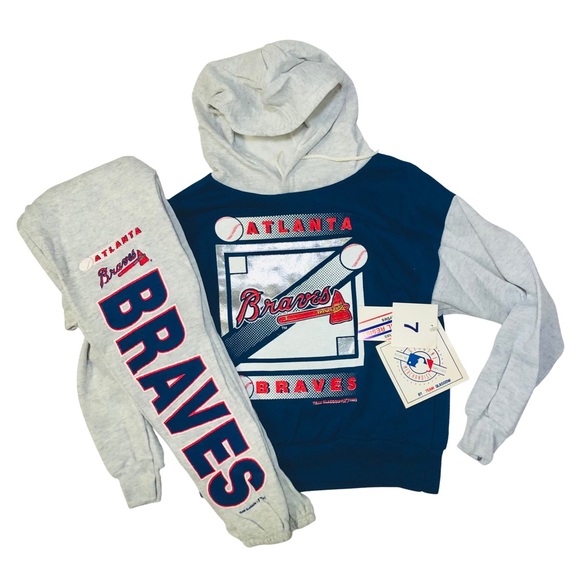 VTG 1993 Atlanta Braves Kids Sweatshirt Pants Set Sz 7 USA NWT Team Glasgow MLB - Picture 1 of 11